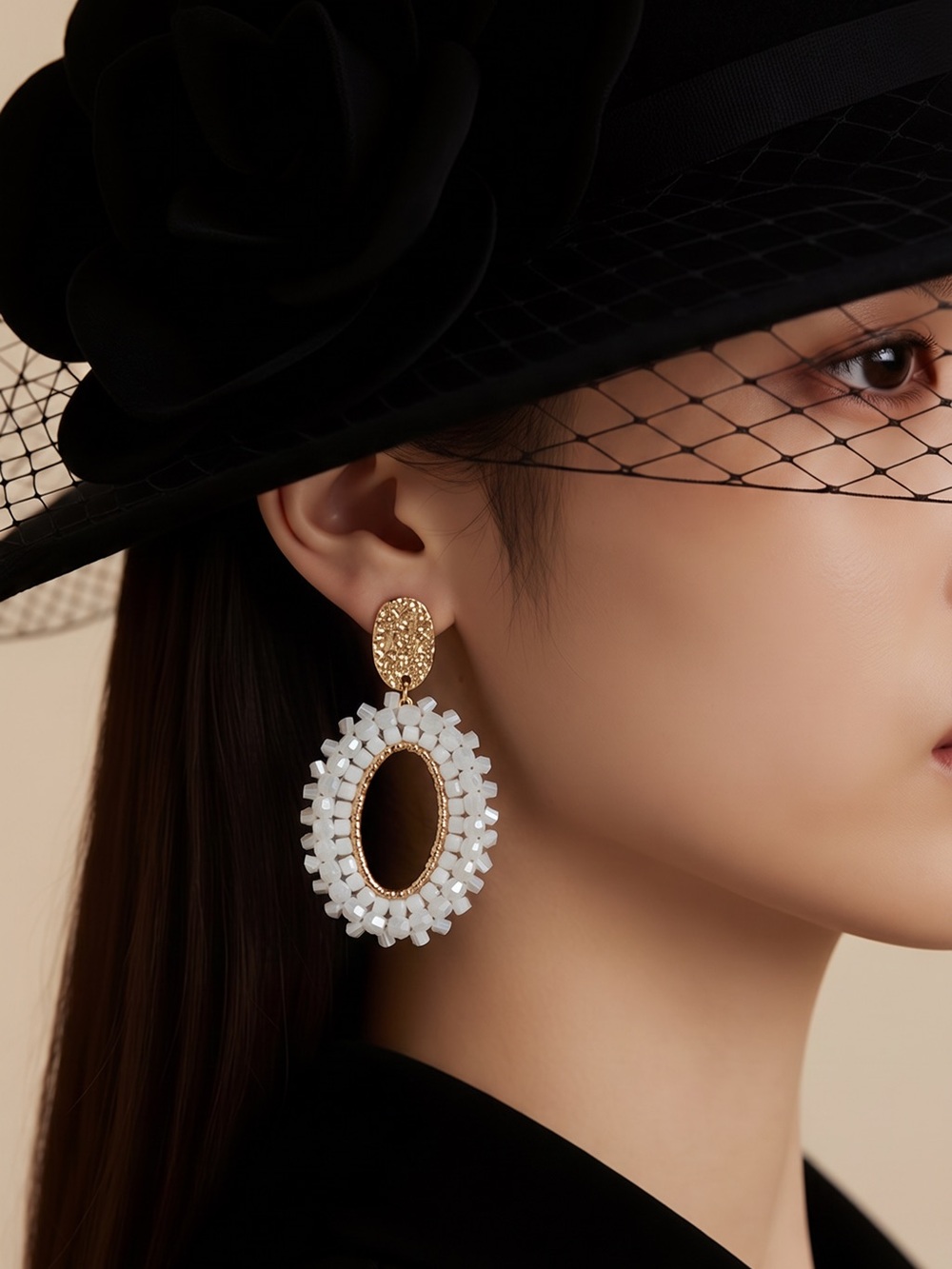 Elegant Gold and White Beaded Earrings